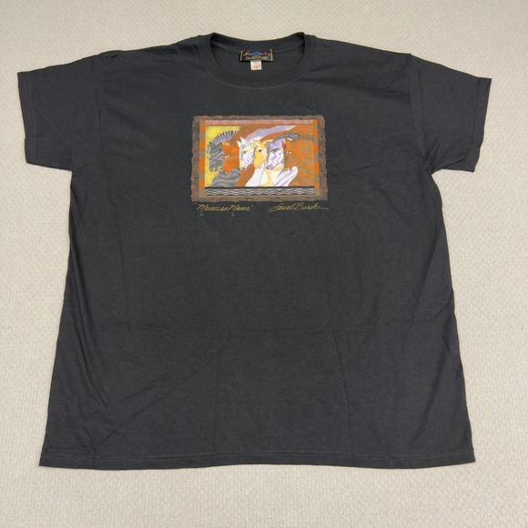 Laurel Burch Tops - Vtg Laurel Burch Moroccan Mares Graphic Tee Black Cotton Womens 2X Horse Art 90s